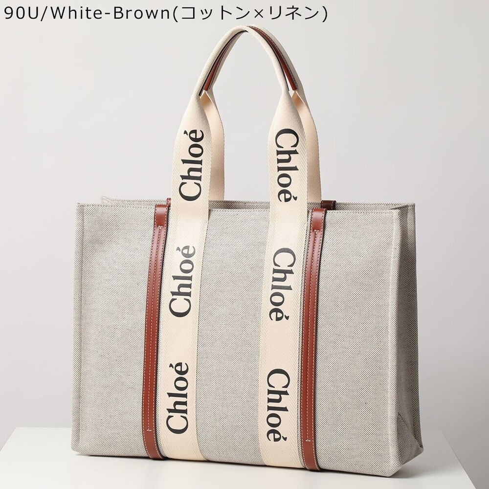 Chloe Woody Tote Bag Canvas x Leather